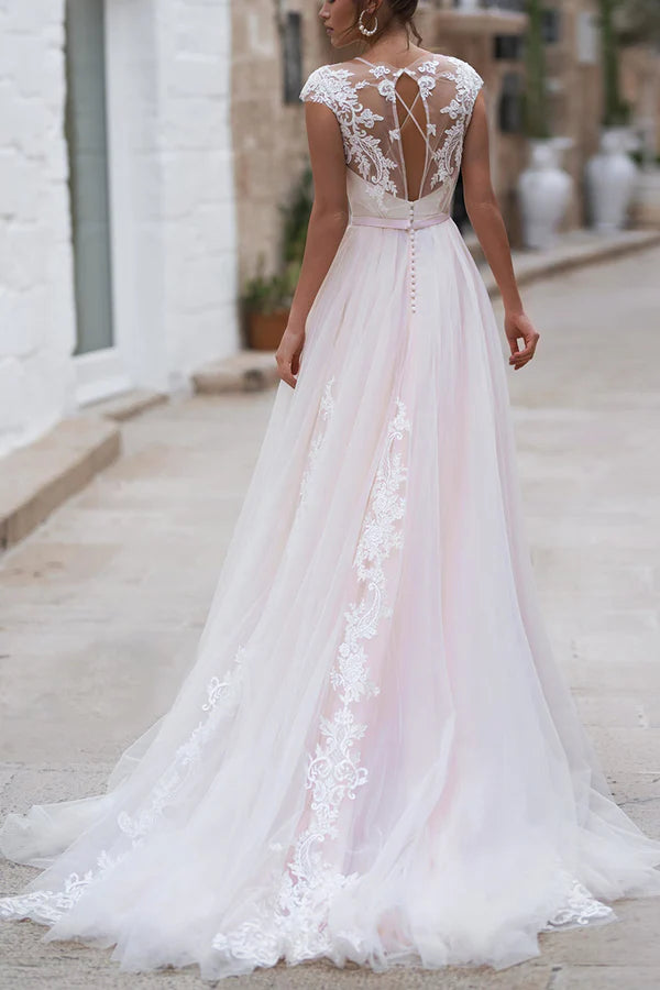 Abito da sposa casual in stile country con maniche a sbuffo e abito da sposa in stile Hall